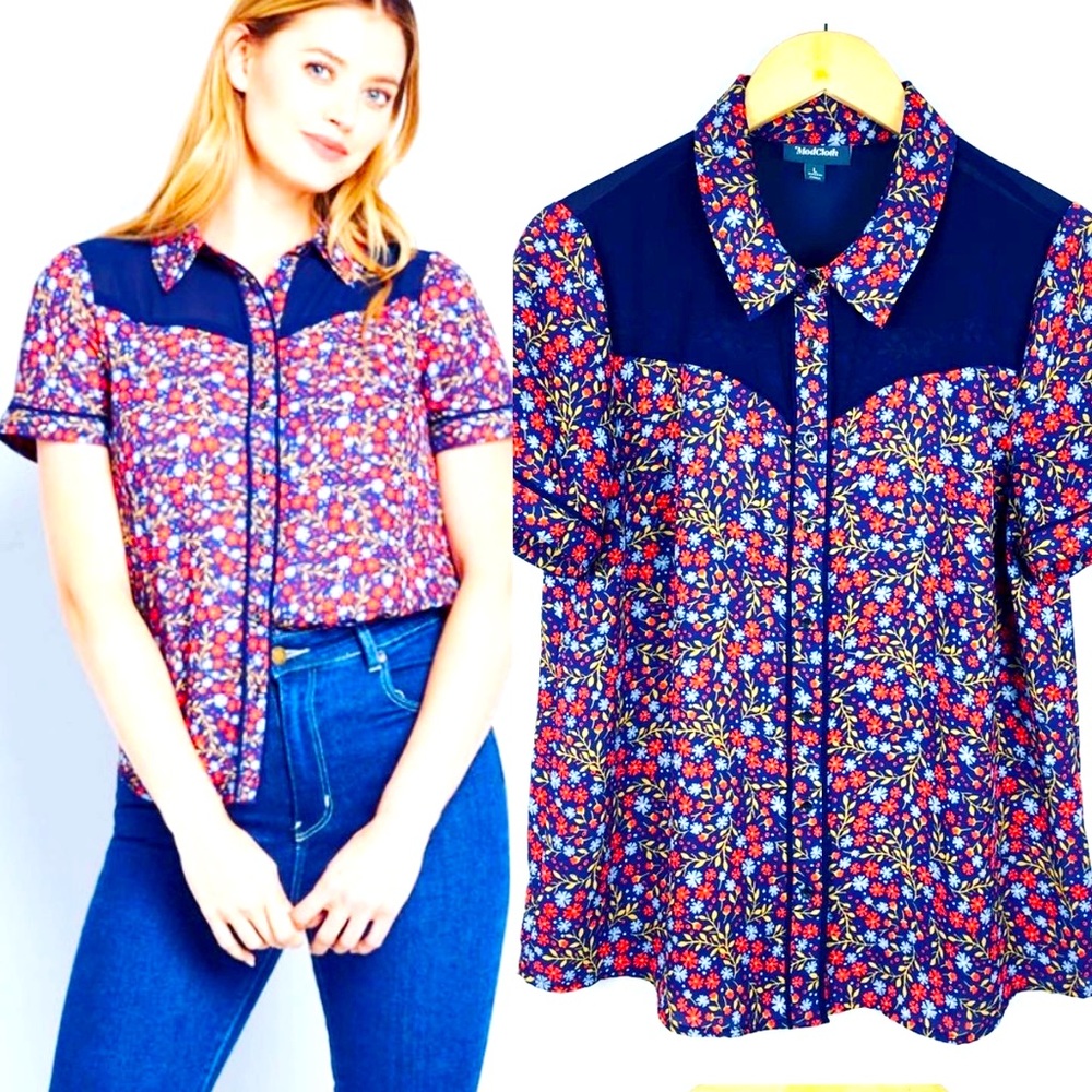 💙 NWT MODCLOTH STILL INDIE YOU WESTERN RETRO STYLE FLORAL BUTTON DOWN SHIRT
